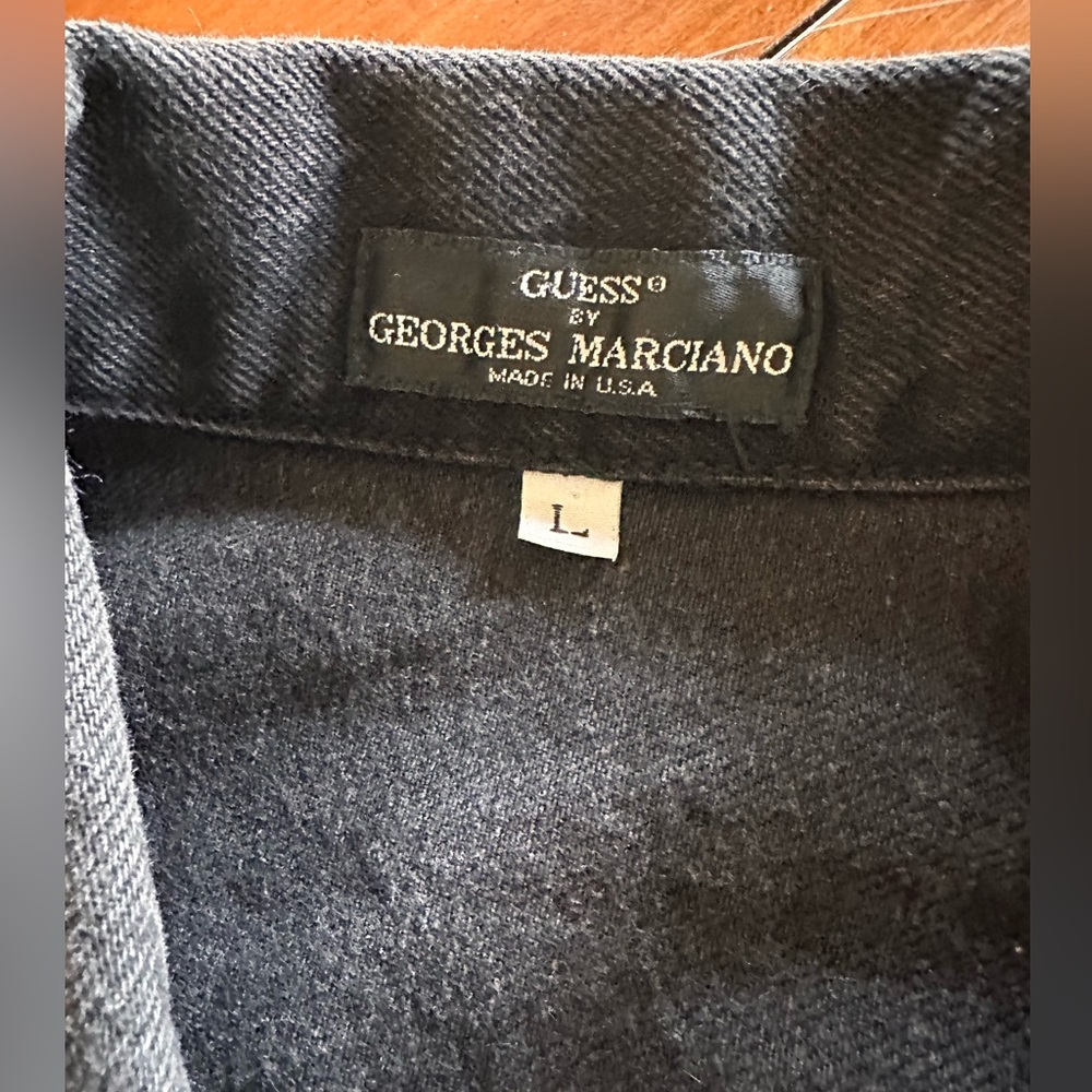 90s GUESS Georges Marciano Vintage Denim Shirt Dress Black Button Front Large - Picture 4 of 10